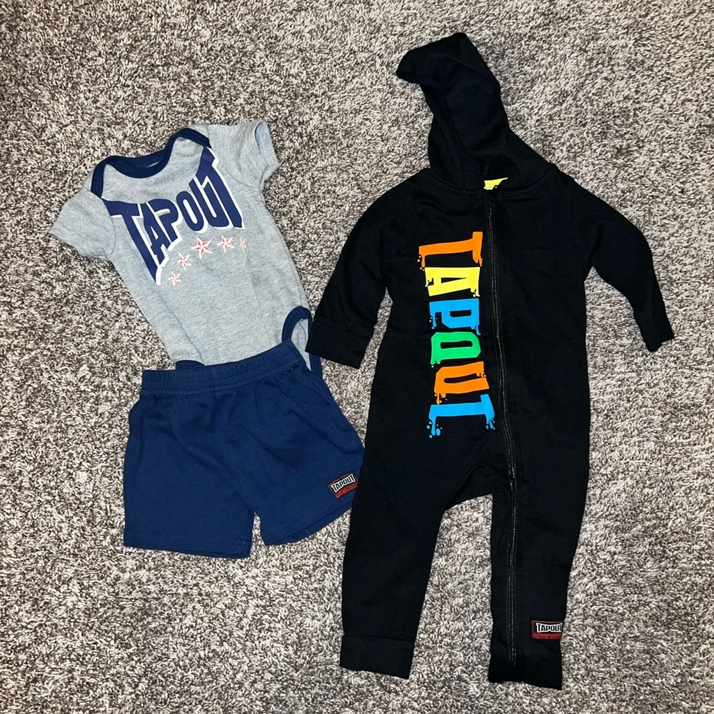 Tapout, 3-6 month onesie and shirts outfit and 6-9 month l/s romper